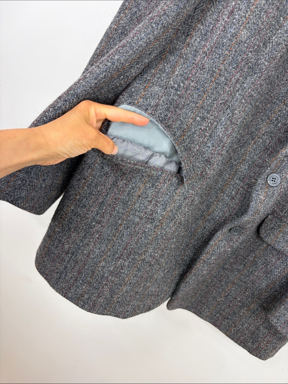 Vintage Harris Tweed Sport Coat Mens 46T Grey Orange Red Stripe Wool Blazer - Picture 8 of 15